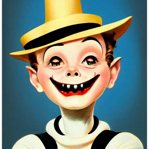 Image similar to a smiling mime, portrait, digital art, trending on artstation, vintage, retrofuturism, art by marc davis, marc davis artwork, poster