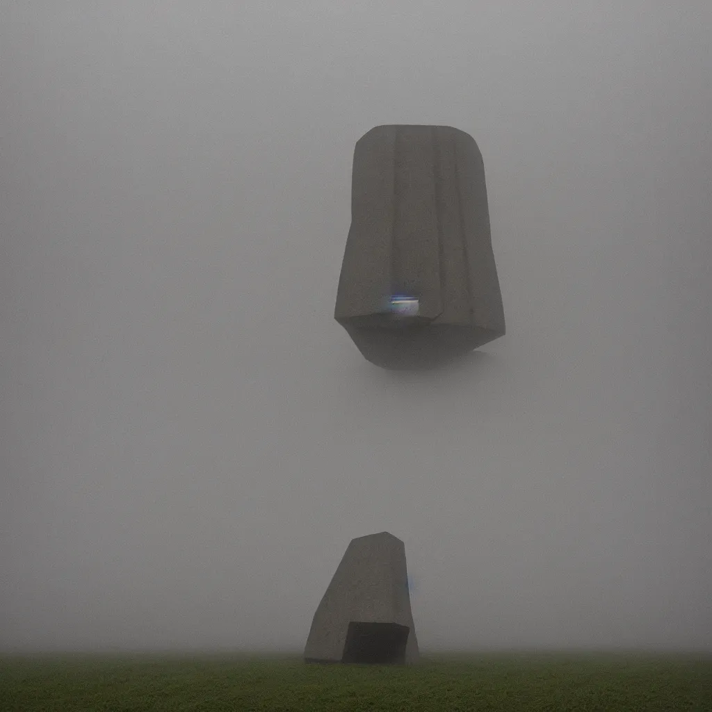 Prompt: soviet brutalism style, big sculpture of one potato in foggy field, very detailed, 4 k, professional photography