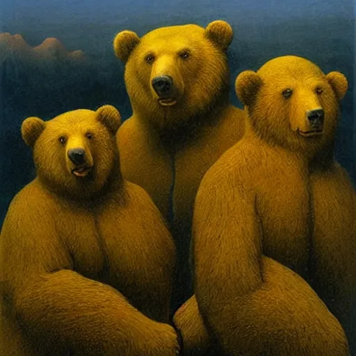 Prompt: the bearenstein bears, painted by zdzisław beksinski