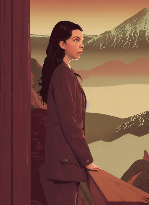 Image similar to Twin Peaks movie poster artwork by Michael Whelan and Tomer Hanuka, Rendering of Anya Taylor-Joy, the watcher, looking for a signal, from a scene from Twin Peaks, clean, full of detail, Matte painting, trending on artstation and unreal engine