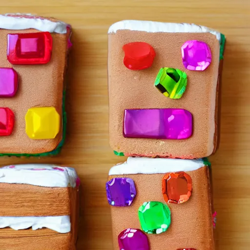 Prompt: an ice cream sandwich made out of gems and high quality wood,