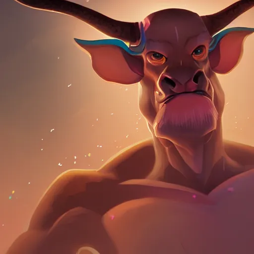 Image similar to Portrait of a Minotaur, mattepainting concept Blizzard pixar maya engine on stylized background splash comics global illumination lighting artstation lois van baarle, ilya kuvshinov, rossdraws