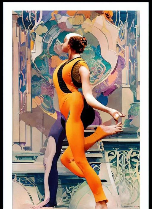 Image similar to an art nouveau copic maker poster of a girl wearing yoga clothing designed by balenciaga by john berkey and norman rockwell