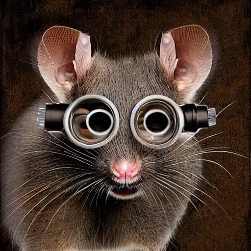 Prompt: a rat with steampunk googles, by Peter Holme III