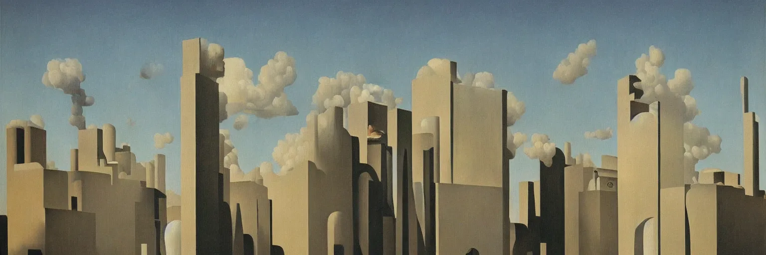 Prompt: babylon oil painting magritte