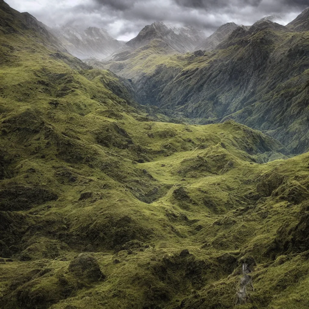 Image similar to Lord of the rings landscape in newzealand high quality