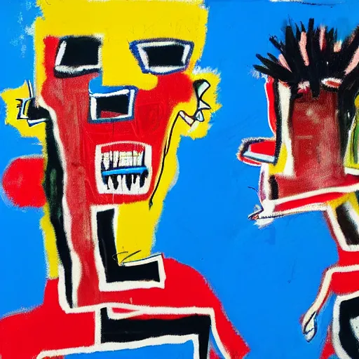 Image similar to basquiat painting depicting a gen z couple fighting