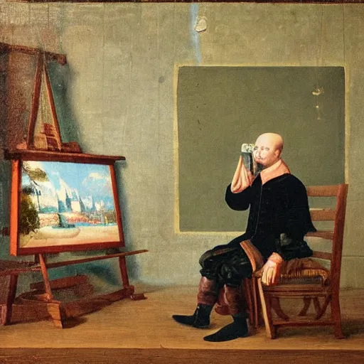 Prompt: a painting of a man using virtual reality in the 17th century, 17th century painting