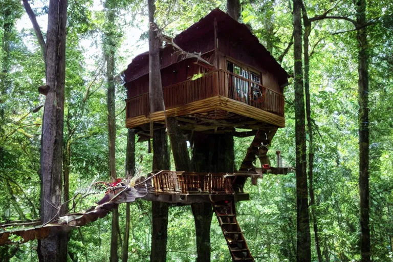 Image similar to a bed of chocolate inside at a tree house