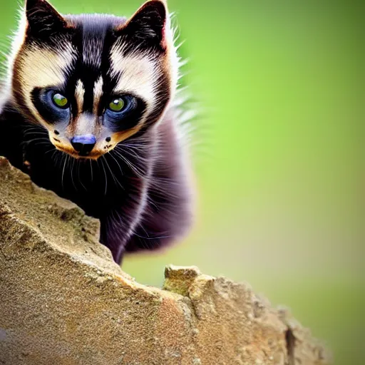 Prompt: a feline honeybadger - cat - hybrid with a beak, animal photography, wildlife photo, award winning