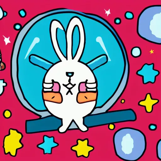 Image similar to panic attack rabbit ridding a rocket