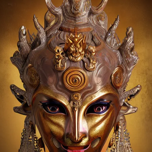 Image similar to naraka buddhist demon korean female, highly detailed, symmetrical long head, golden amber eyes, smooth marble surfaces, detailed ink illustration, raiden metal gear, cinematic smooth stone, deep aesthetic, concept art, post process, 4 k, carved marble texture and silk cloth, latex skin, highly ornate intricate details, in the style of 8 8 grzes