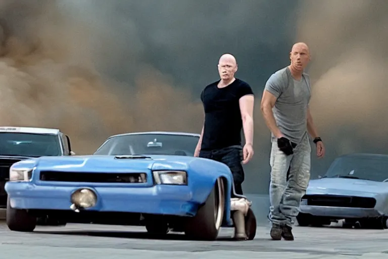 Prompt: a film still of Bill burr in the fast and the furious, high quality