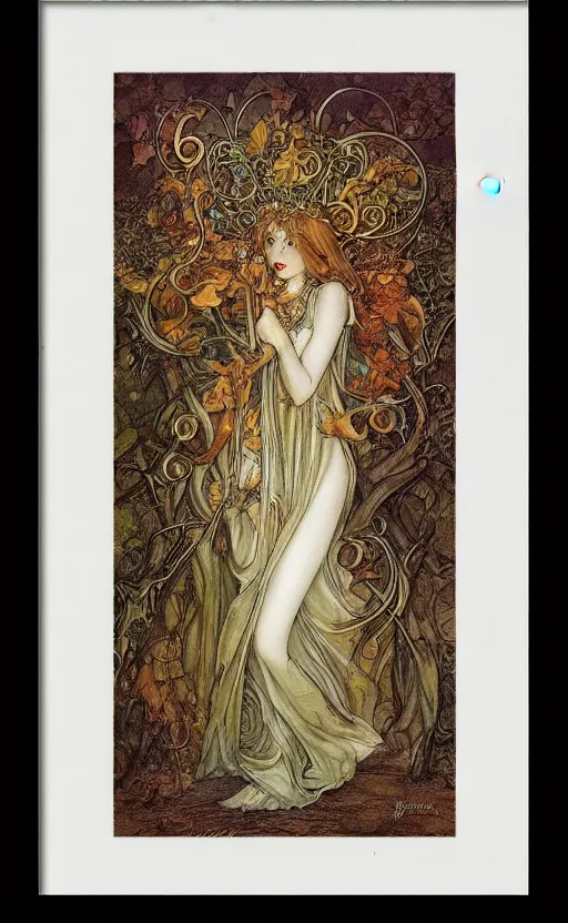 Image similar to art nouveau framed print by brian froud, goddess of autumn