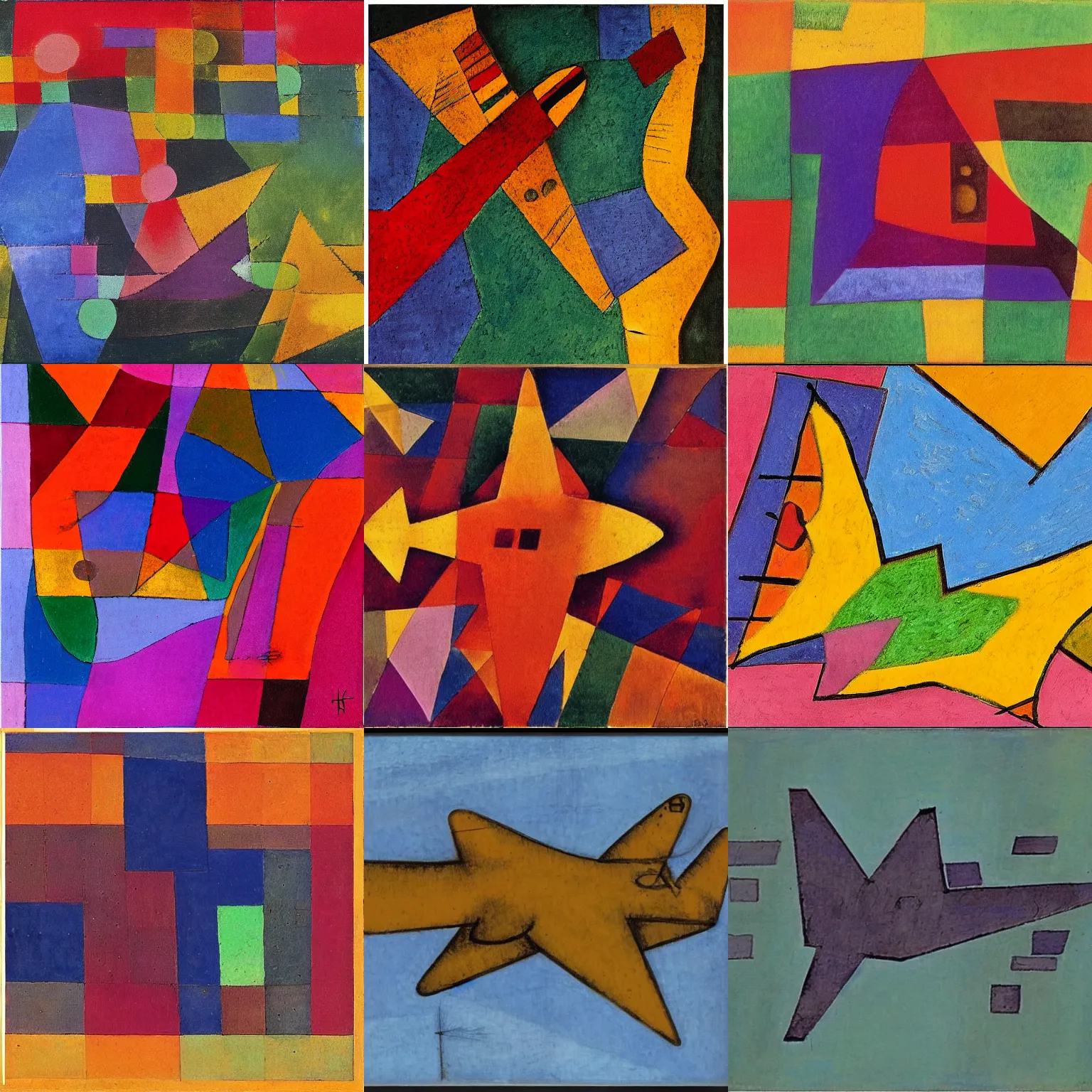 Prompt: F-22, artwork by Paul Klee