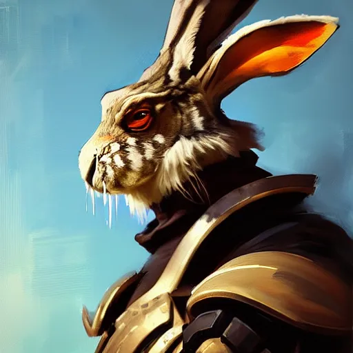 Image similar to greg manchess portrait painting of armored march hare from alice in wonderland as league of legends character splash art, medium shot, asymmetrical, profile picture, organic painting, sunny day, matte painting, bold shapes, hard edges, street art, trending on artstation, by huang guangjian, gil elvgren, ruan jia, randy vargas, greg rutkowski