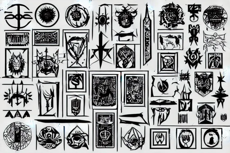 Image similar to demonic sigil diagram clean shapes by bauhaus sprite sheet, b & w, vector