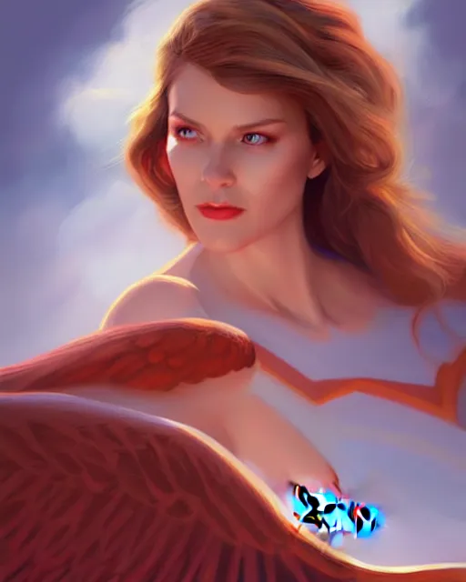 Prompt: portrait of a powerful pretty woman with wings, digital painting, artstation, concept art, smooth, sharp focus, illustration, disney, fine details. art by alex ross, brittney lee