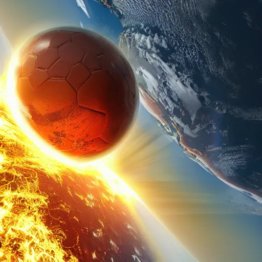 Prompt: A gigantic soccer ball colliding with the planet earth, destroying it