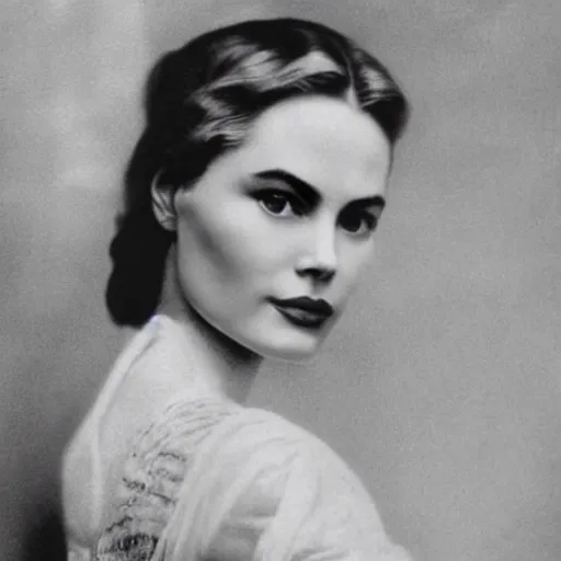 Image similar to victorian photograph of grace kelly, angelina jolie, 1 8 9 0 s photography, 1 9 0 0, realistic face, symmetrical face, detailed, grainy, edwardian, old photo