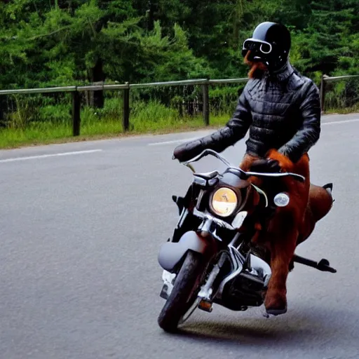 Prompt: dog riding a motorcycle with glasses