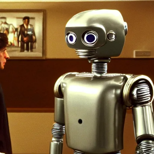 Prompt: Bender the Robot in the Sopranos (1999), highly realistic details, Tony in the background