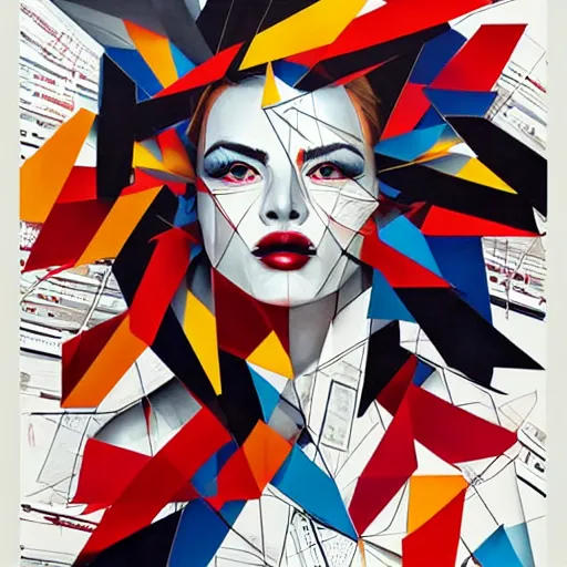 Image similar to beautiful elegant woman haloed by an explosion of chart lines and graphs by sandra chevrier, rik oostenbroek, simple contrasted color, white background