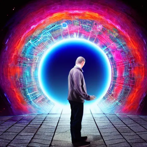 Image similar to a man opening a portal through the multiverse