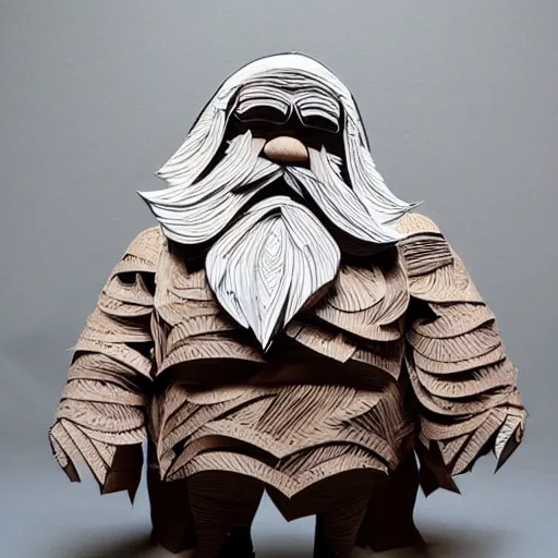 Image similar to cut paper sculpture of grumpy dwarf