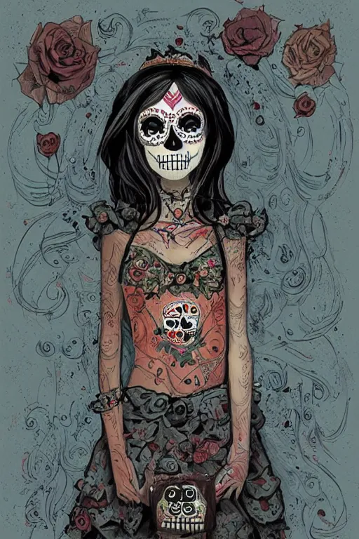 Image similar to Illustration of a sugar skull day of the dead girl, art by ian mcque