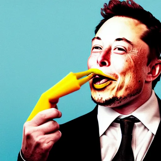 Image similar to an award winning photo of elon musk eating!! crayons!, gourmet restaurant, 4 k, high quality