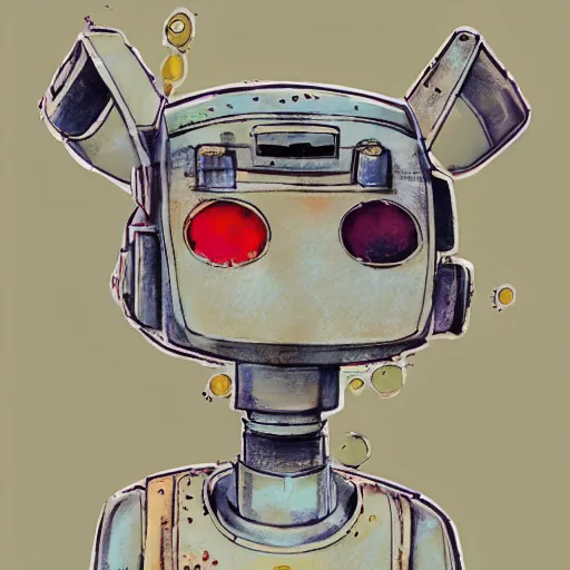 Image similar to a detailed illustration of a cute retro robot dog, alcohol inks on parchment, muted colors, detailed, coherent, white background, concept art