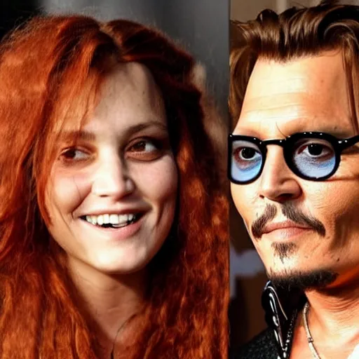 Image similar to johnny depp with his new girlfriend with ginger hair.