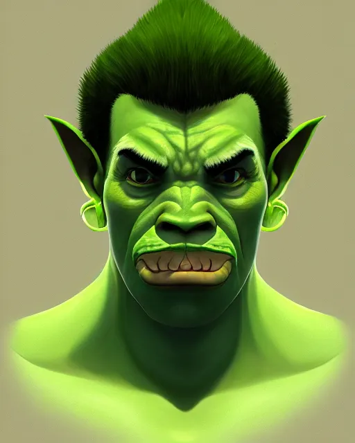 Image similar to « a portrait of a green orc, a character portrait by paul kelpe, reddit contest winner, sots art, ilya kuvshinov, 2 d game art »