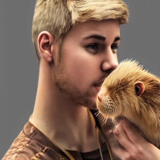 Prompt: hyperrealistic dslr film still of justin bieber holding his pet beaver, stunning hyperrealistic 8 k octane comprehensive 3 d render, inspired by istvan sandorfi & greg rutkowski & unreal engine, perfect facial symmetry, dim volumetric cinematic lighting, extremely hyper - detailed, incredibly real lifelike attributes & flesh texture, intricate, masterpiece, artstation, stunning