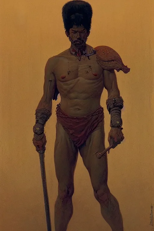 Prompt: warrior, male, character design, painting by jean giraud, greg rutkowski, carl larsson, tom of finland