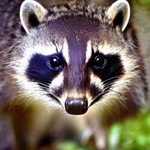 Prompt: face of a triceratops raccoon hybrid