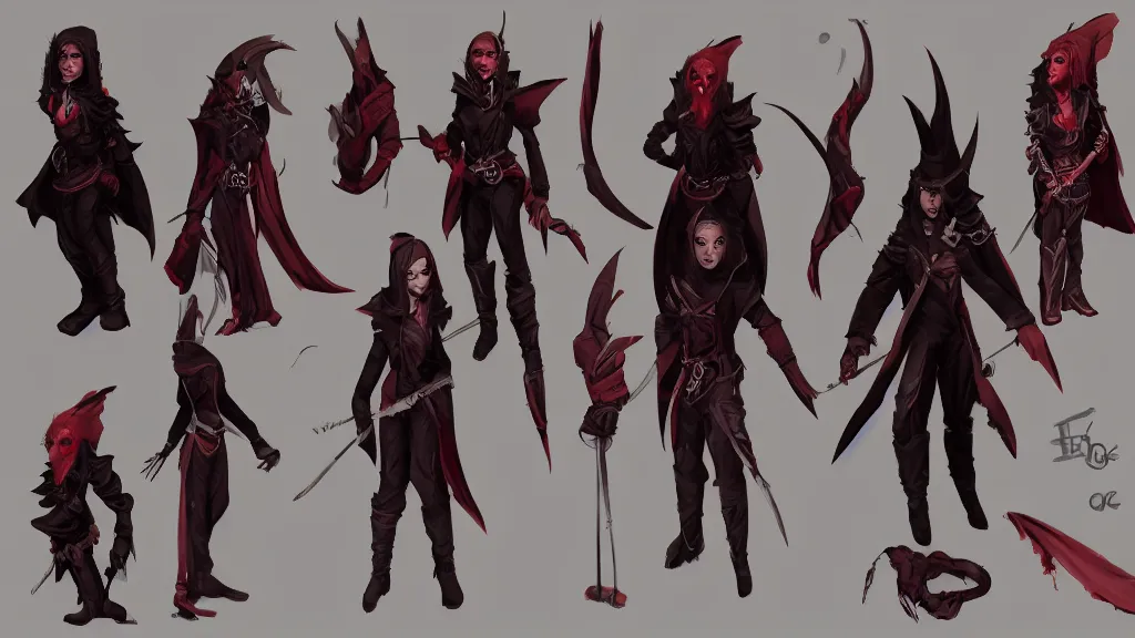 Prompt: a fantasy vampire rogue character design sheet, trending on artstation