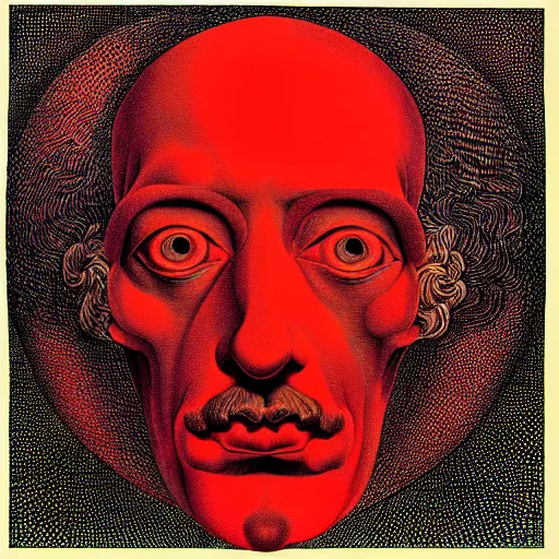 Prompt: red graphic conceptual post - mortem monumental portrait made by escher and william blake and salvador dali, highly conceptual art, intricate detailed painting, illustration sharp detail, vector sharp graphic, manga 1 9 9 0