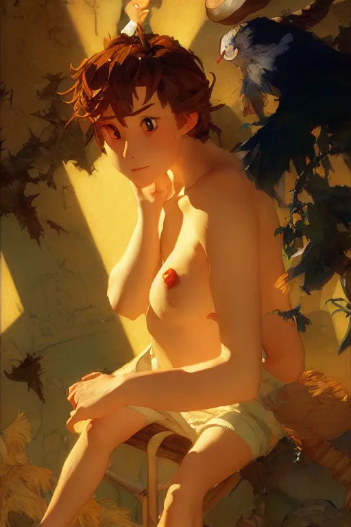 Image similar to nugget, dynamic lighting, by studio ghibli, painting by gaston bussiere, craig mullins, j. c. leyendecker, tom of finland