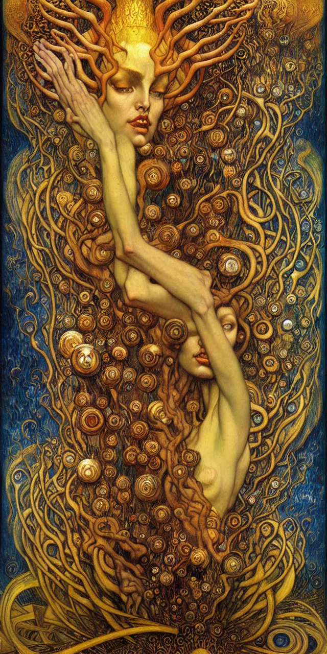 Image similar to Divine Chaos Engine by Karol Bak, Jean Delville, William Blake, Gustav Klimt, and Vincent Van Gogh, symbolist, visionary