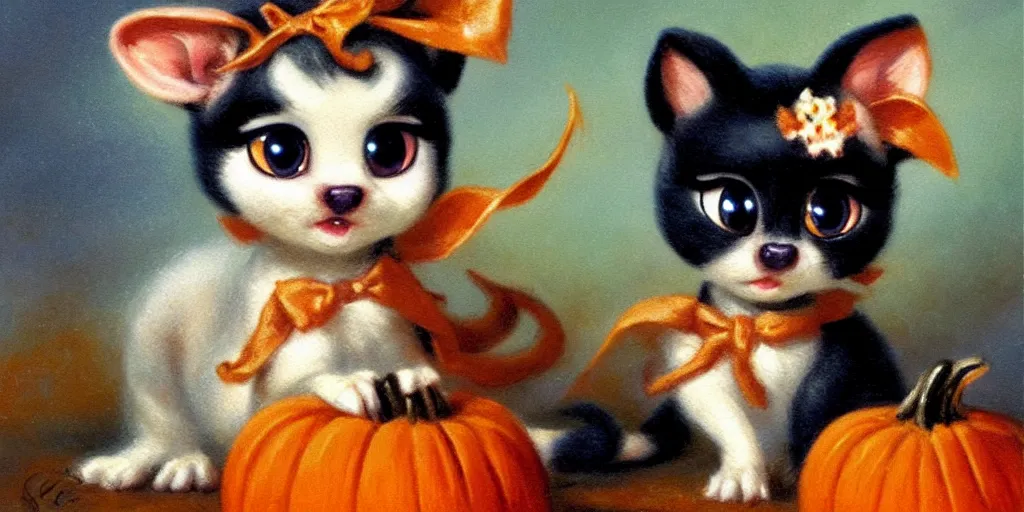 Image similar to 3 d littlest pet shop animal, vintage royalty, antique perfume, playful, halloween, night, master painter and art style of noel coypel, art of emile eisman - semenowsky, art of edouard bisson