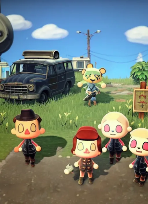 Prompt: screen shot from the fallout 4 crossover with animal crossing, ps 5