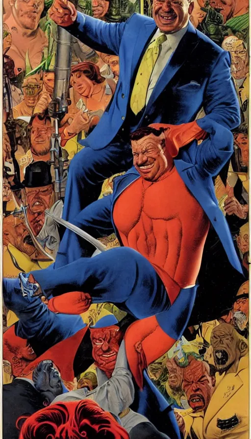 Prompt: ron desantis as a pathetic villain. portrait by clyde caldwell and jean giraud and anton otto fischer and john philip falter and will eisner and gil elvgren