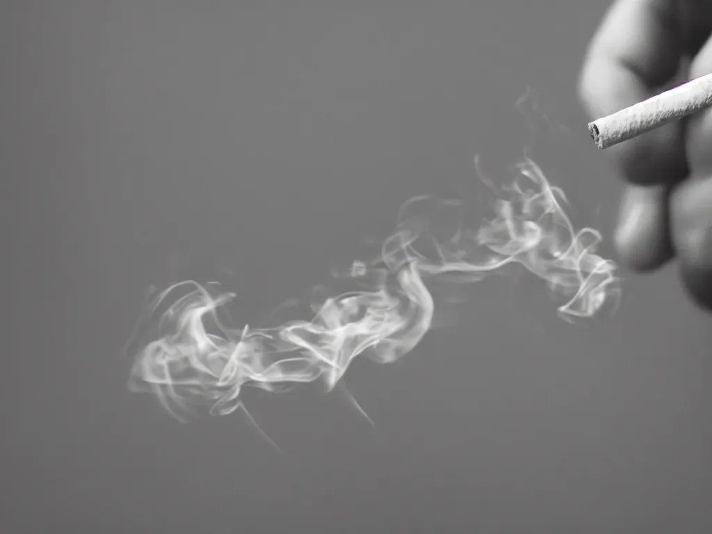 Prompt: Close-up view of hyperrealistic thin soft hand holding cigarette with smoke, photo by Marion Berrin, 4K