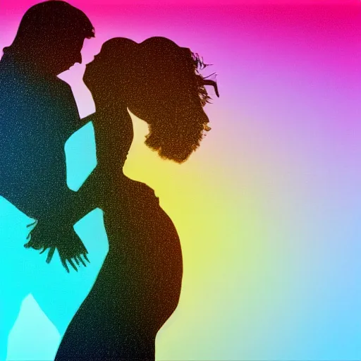 Prompt: silhouette of a man and woman, pastel background, superb resolution