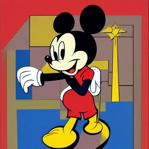 Image similar to cubism style depiction of mickey mouse winning a gold medal