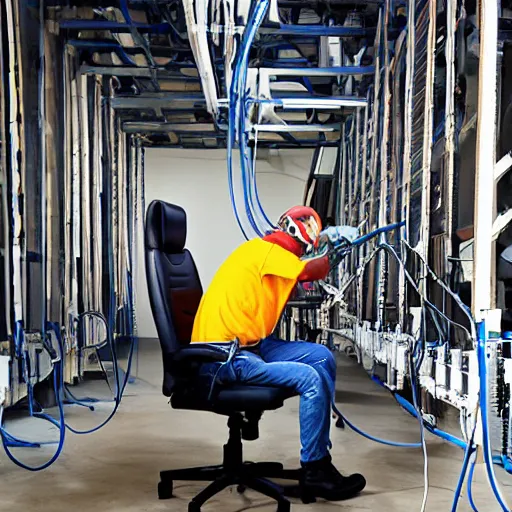 Image similar to person in a chair with their head hooked up to cables and machinery, coherent