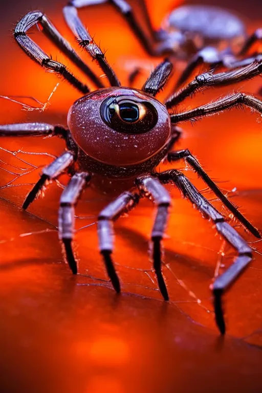 Prompt: high quality close-up photo translucent gelatinous spiders! gorgeous highly detailed hannah yata elson peter cinematic orange lighting high quality low angle hd 8k sharp shallow depth of field