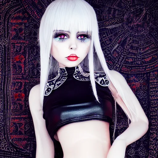 Image similar to kerli koiv animel goth girl in mini skirt and crop top intricate, extremely detailed, photograph, photorealistic, 8 k sensual lighting, incredible art, l